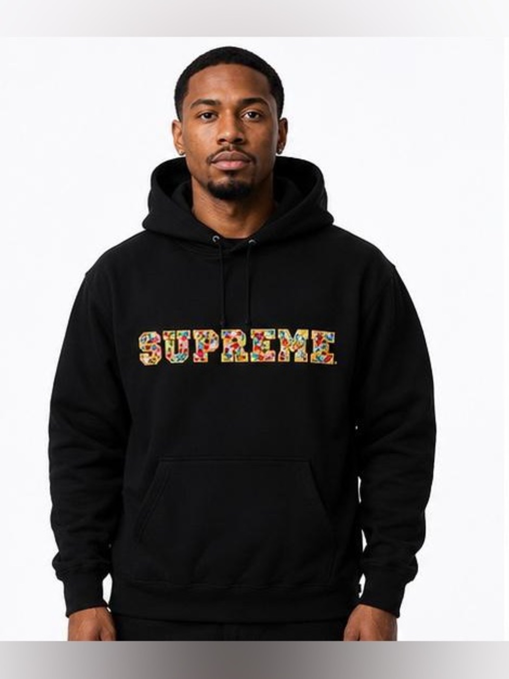 Supreme Black Hoodie with Multicolor Jewel Supreme Logo